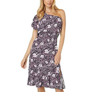 Bobi Black Floral Printed Crepe One Shoulder Ruffle Dress NWT Size Small